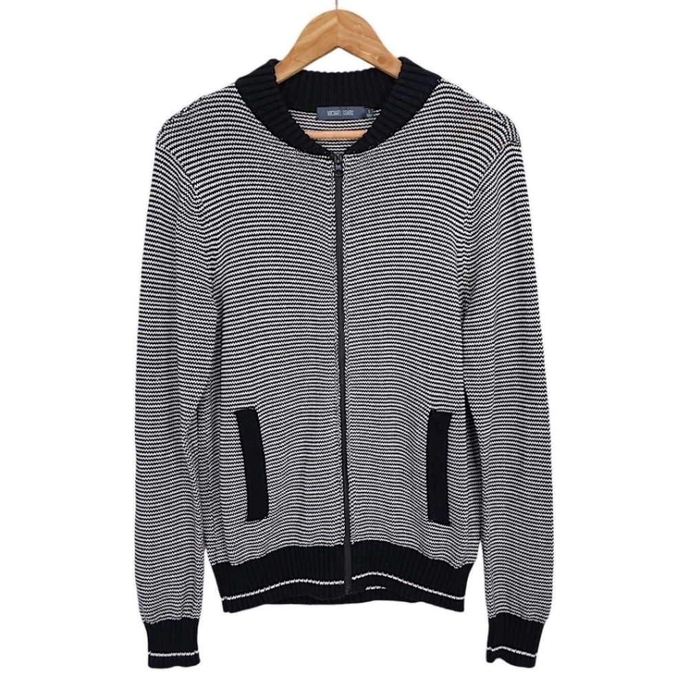 Michael Stars Striped Bomber Jacket Men's Black & White Size Small Cotton Terry